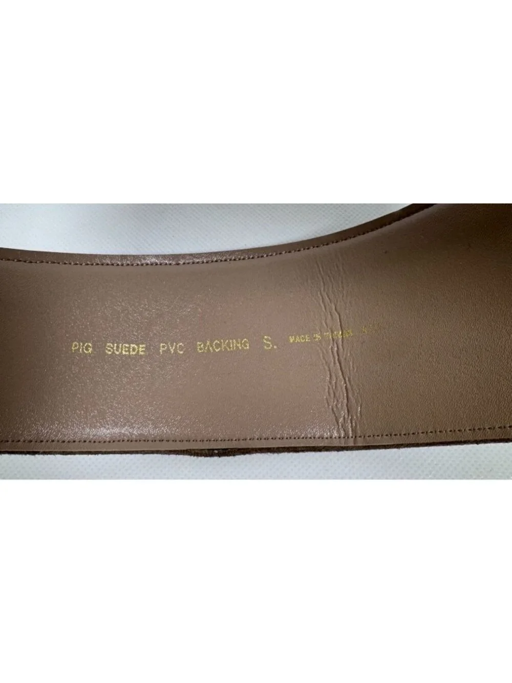 Vintage Tan Suede Belt Size S Pig Suede PVC Backing Made In Taiwan Statement 80s